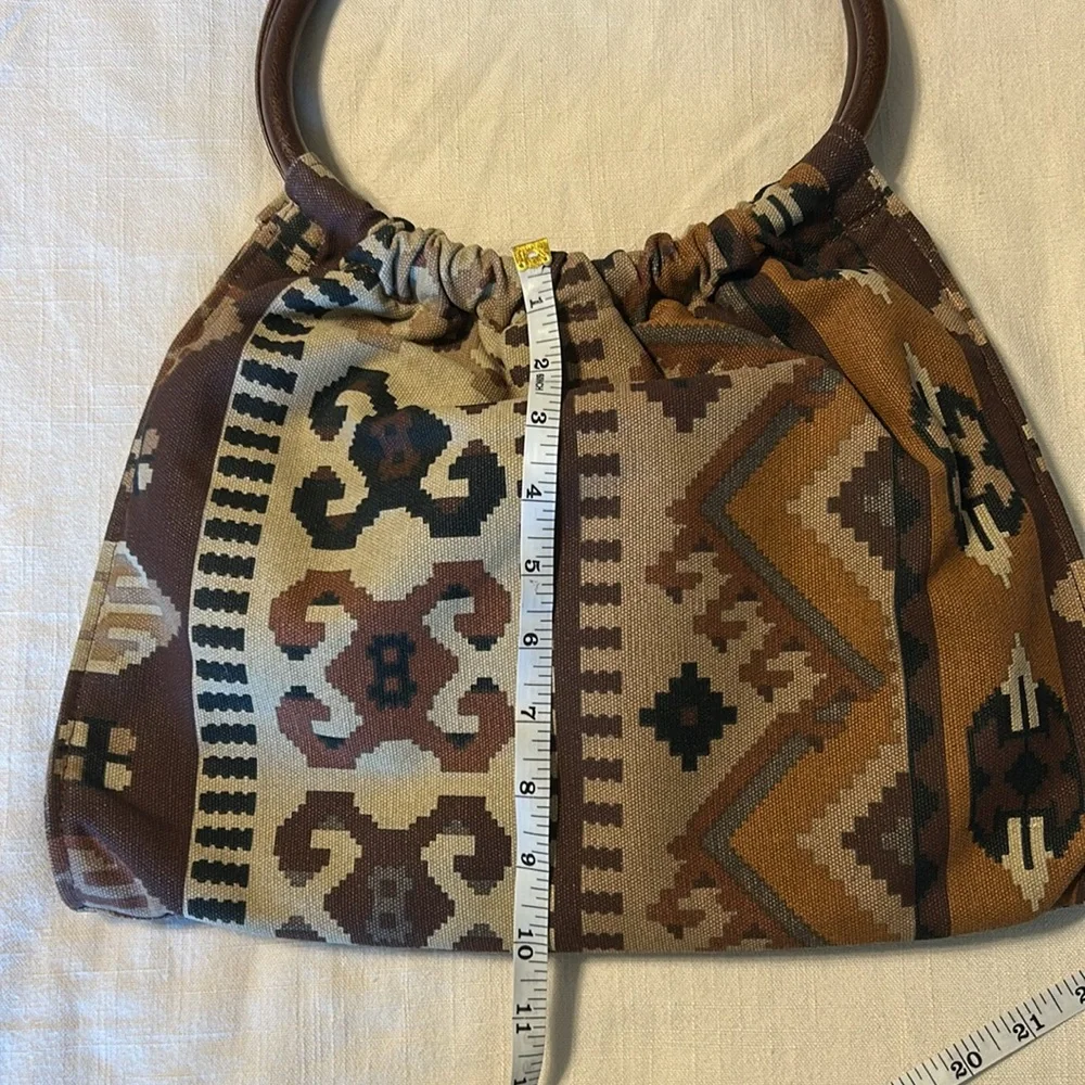 Vintage Southwestern Tribal Print Canvas Circle Handle Purse - Picture 9 of 11